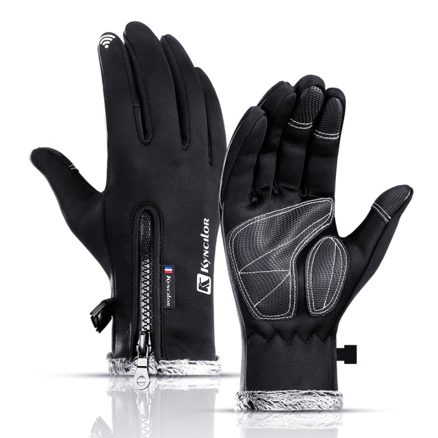 C2C Themal Touchscreen Anti-Slip Windproof Cycling Gloves w/ Fleece Lining Adjustable Zipper Anti-Lost Buckle Camping