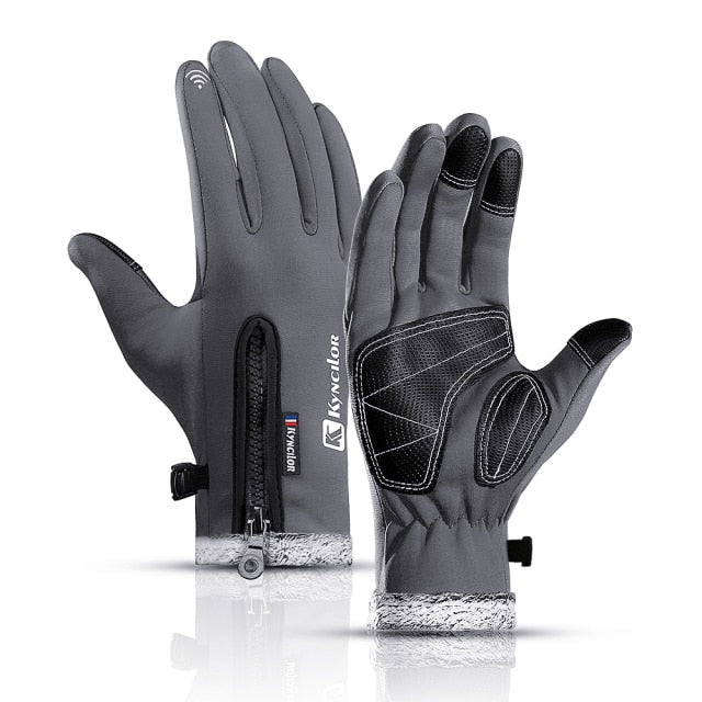 C2C Themal Touchscreen Anti-Slip Windproof Cycling Gloves w/ Fleece Lining Adjustable Zipper Anti-Lost Buckle Camping