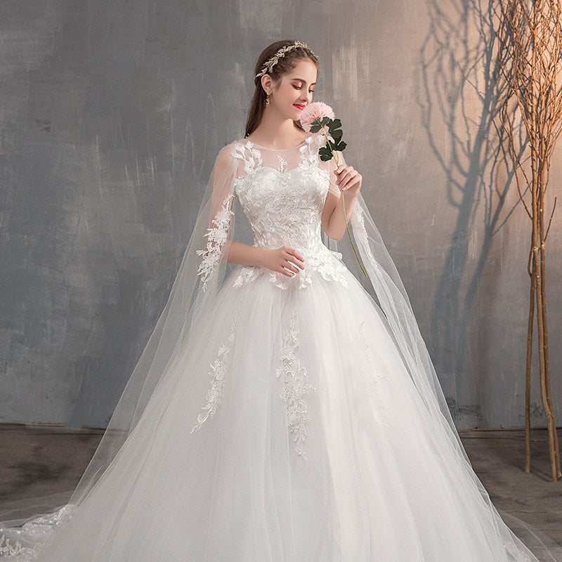 VESHJA DASMES Wedding Dress With Long Cap Lace Wedding Gown