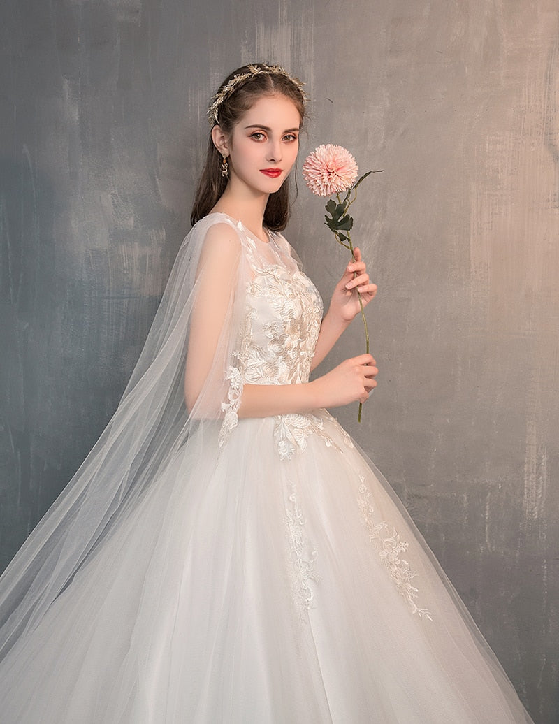 VESHJA DASMES Wedding Dress With Long Cap Lace Wedding Gown