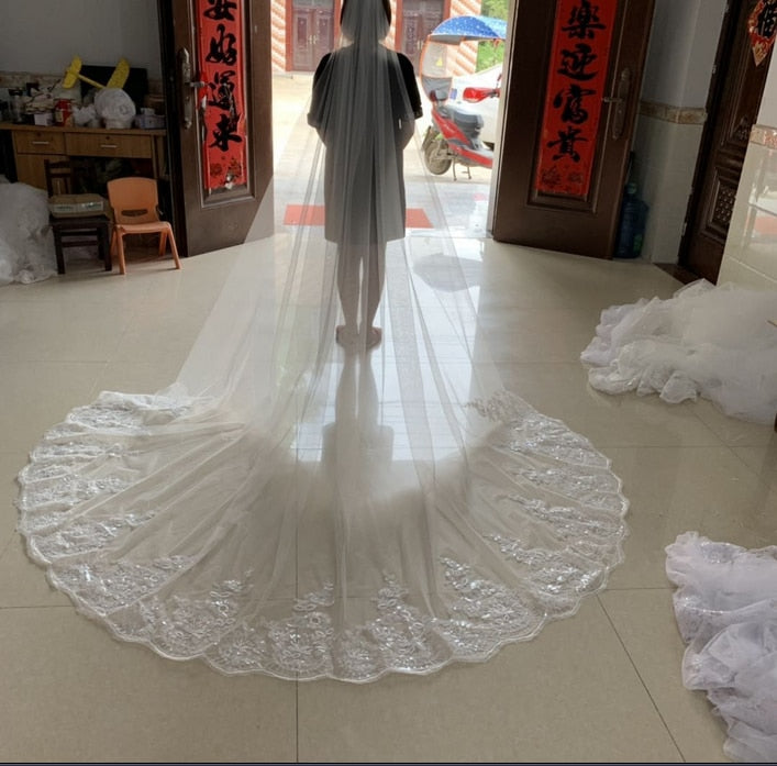 Wedding Long Lace Edge Bridal Veil with Comb Wedding Accessories