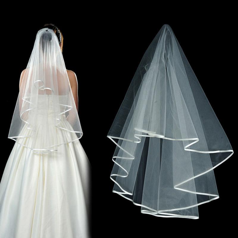 Short Tulle Two Layer 75cm Comb White and  Ivory Wedding Bridal Veil