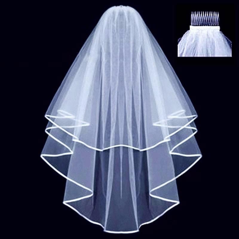 Short Tulle Two Layer 75cm Comb White and  Ivory Wedding Bridal Veil