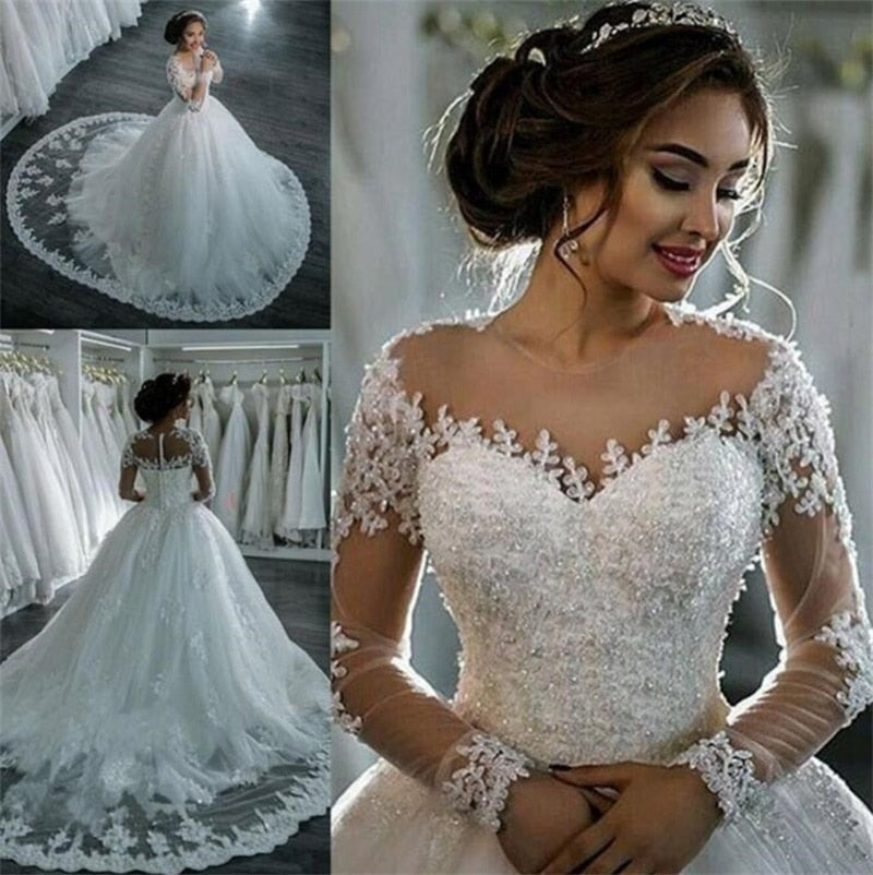 Wedding Dress Tulle Appliques Beaded Princess Lace trouwjurk