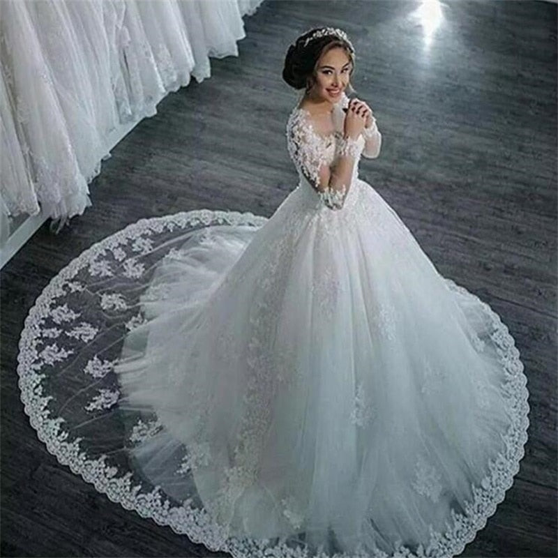 Wedding Dress Tulle Appliques Beaded Princess Lace trouwjurk