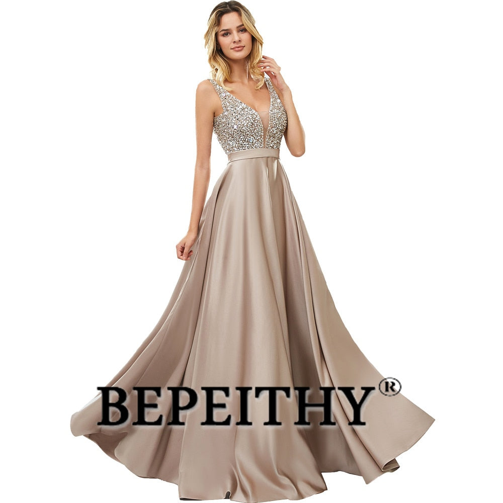 C2C Mall-BEPEITHY V-Neck Beads Bodice Open Back A Line Long Evening Dress