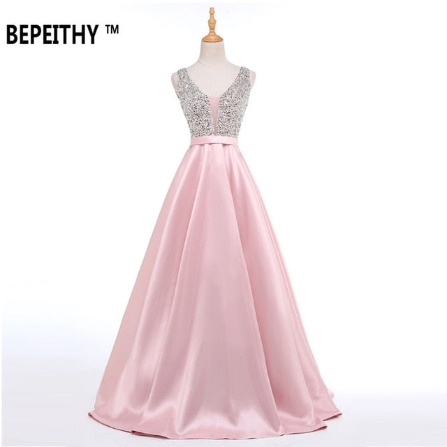 C2C Mall-BEPEITHY V-Neck Beads Bodice Open Back A Line Long Evening Dress