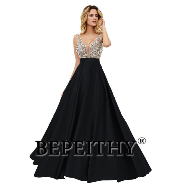C2C Mall-BEPEITHY V-Neck Beads Bodice Open Back A Line Long Evening Dress