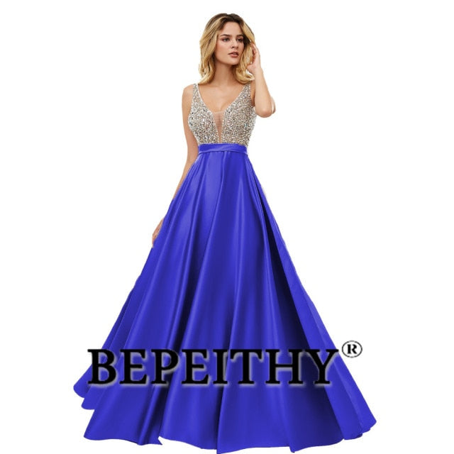 C2C Mall-BEPEITHY V-Neck Beads Bodice Open Back A Line Long Evening Dress