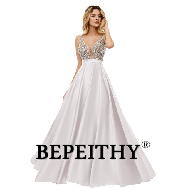 C2C Mall-BEPEITHY V-Neck Beads Bodice Open Back A Line Long Evening Dress
