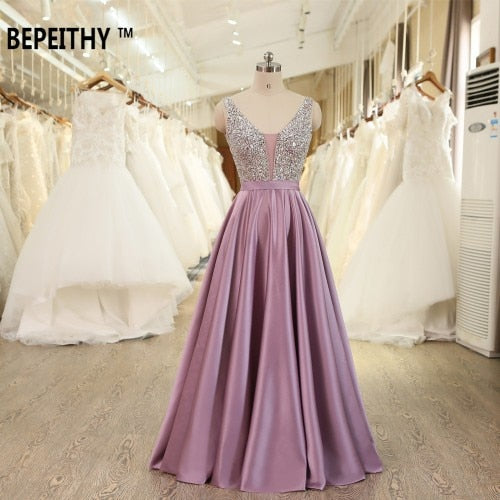 C2C Mall-BEPEITHY V-Neck Beads Bodice Open Back A Line Long Evening Dress