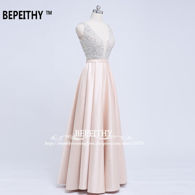 C2C Mall-BEPEITHY V-Neck Beads Bodice Open Back A Line Long Evening Dress