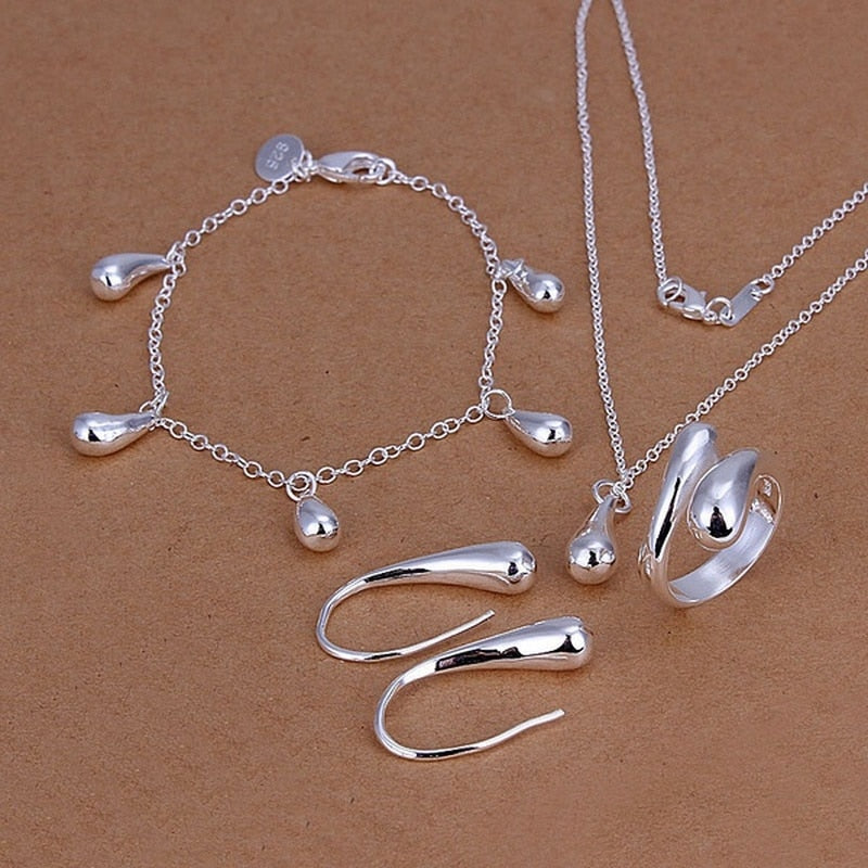 C2C Mall 925 sterling Silver Ladies classic drop bracelets, earrings, necklace and rings