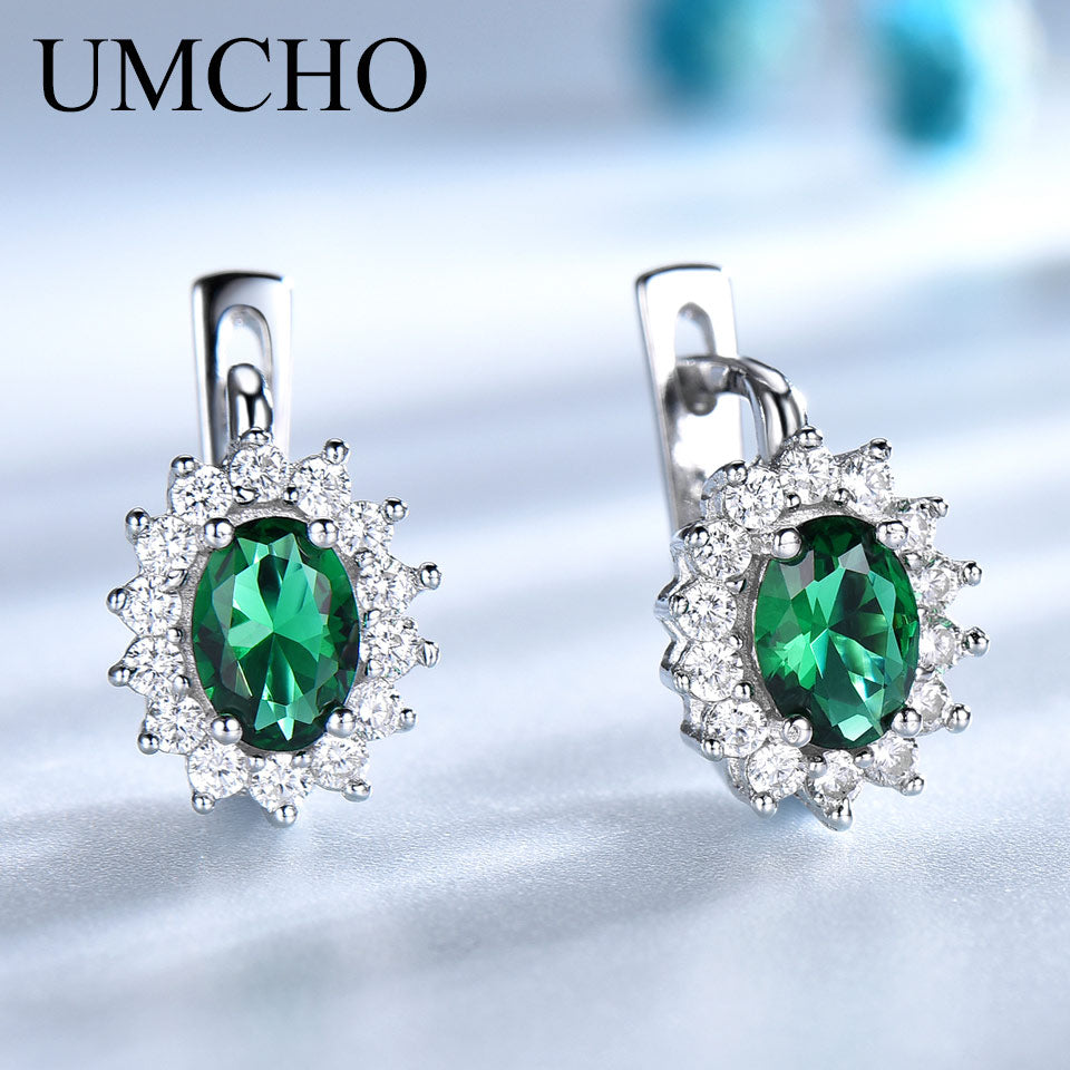 C2C 925 Sterling Silver Gemstone Emerald Clip Earrings
