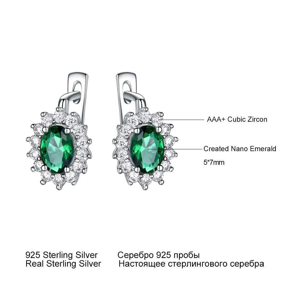 C2C 925 Sterling Silver Gemstone Emerald Clip Earrings