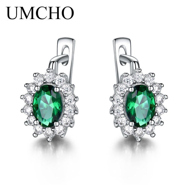 C2C 925 Sterling Silver Gemstone Emerald Clip Earrings