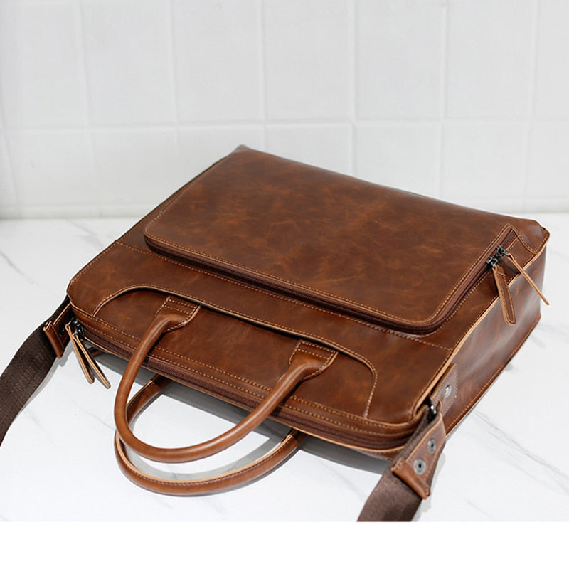 Vintage Leather Shoulder Laptop Briefcase