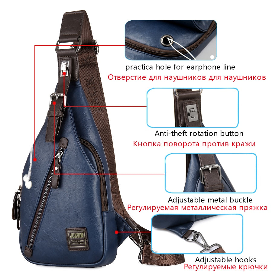 JackKevin Men's Leather Crossbody Theftproof Chest and Shoulder Mens Bags