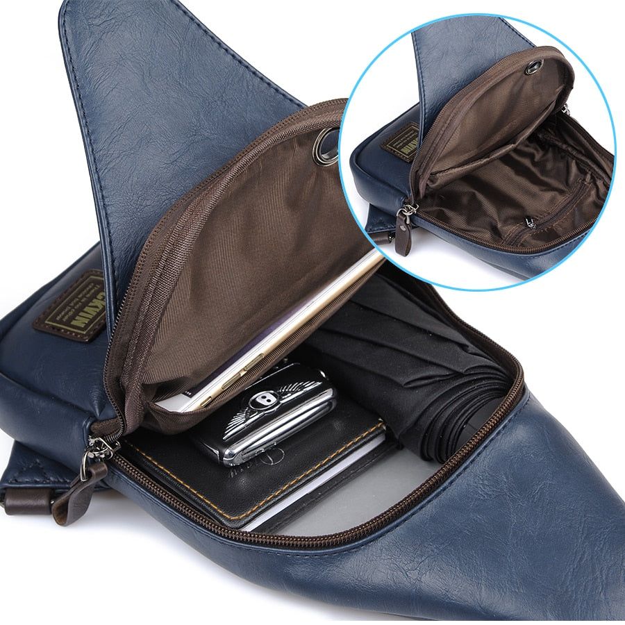 JackKevin Men's Leather Crossbody Theftproof Chest and Shoulder Mens Bags