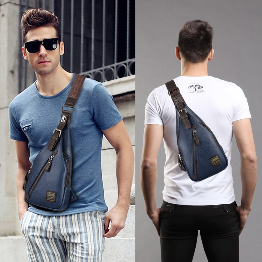 JackKevin Men's Leather Crossbody Theftproof Chest and Shoulder Mens Bags