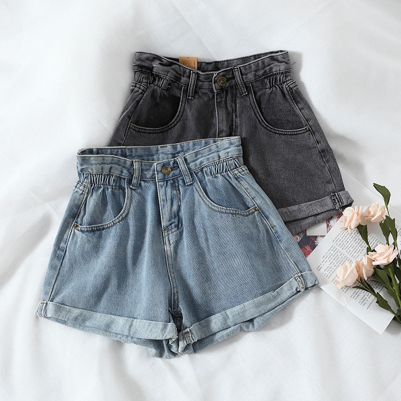 High Waist Denim Casual Loose Ladies Shorts