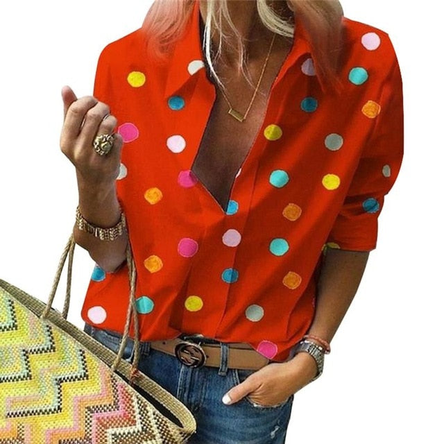 Polka Dot Long Sleeve Ladies Blouse