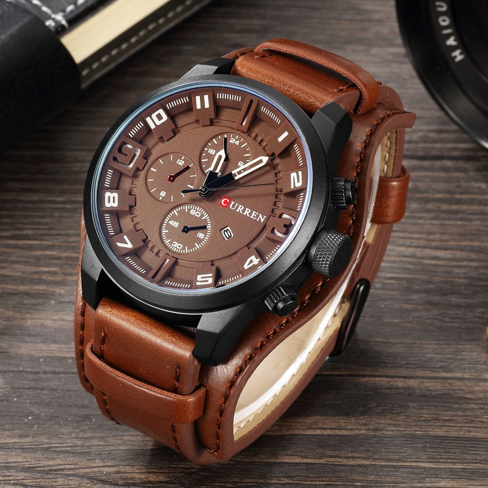 C2C CURREN Sport Military & Leather Strap Quartz Business Men Watch