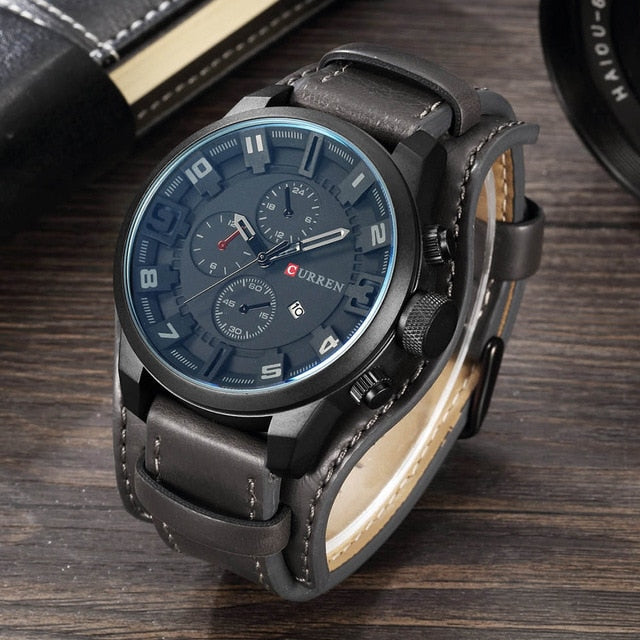 C2C CURREN Sport Military & Leather Strap Quartz Business Men Watch