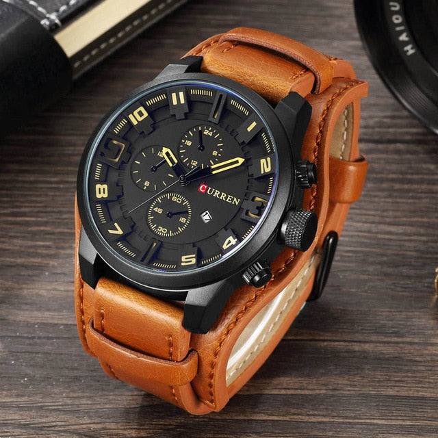 C2C CURREN Sport Military & Leather Strap Quartz Business Men Watch