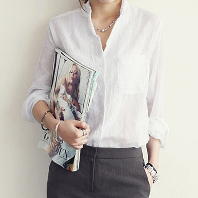 C2C Mall-Chemisier Linen Long Sleeve Ladies Blouse