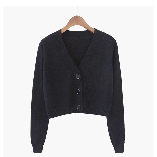 Knitted Crop Cardigan Long Sleeve V neck Ladies Sweater