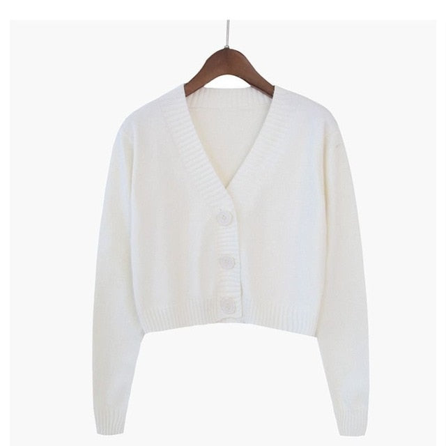 Knitted Crop Cardigan Long Sleeve V neck Ladies Sweater