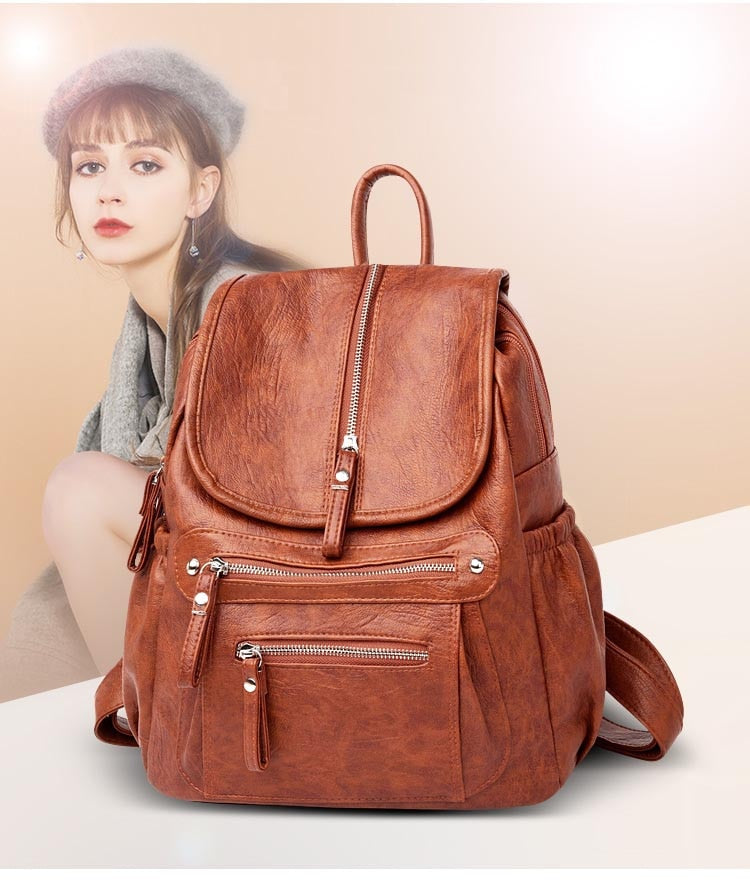 Lanyibaige Vintage Female Shoulder Leather Ladies Bagpack
