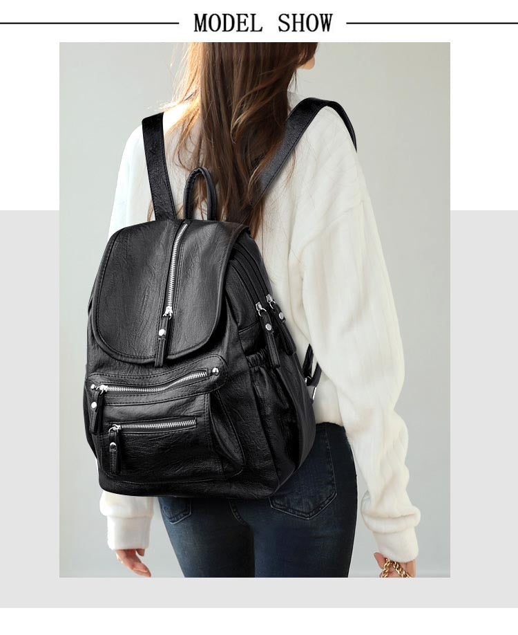 Lanyibaige Vintage Female Shoulder Leather Ladies Bagpack