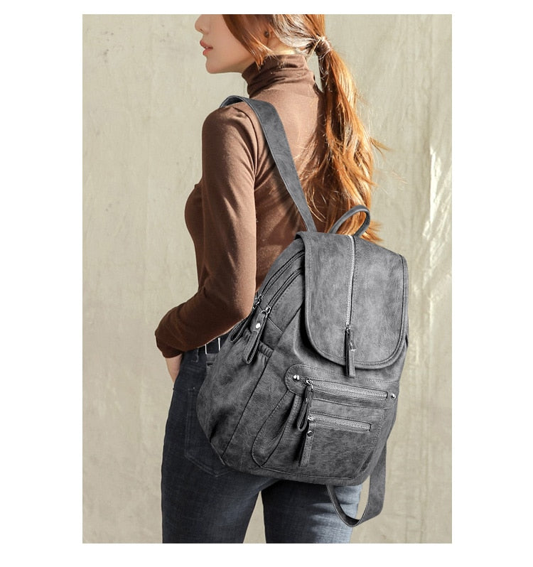 Lanyibaige Vintage Female Shoulder Leather Ladies Bagpack