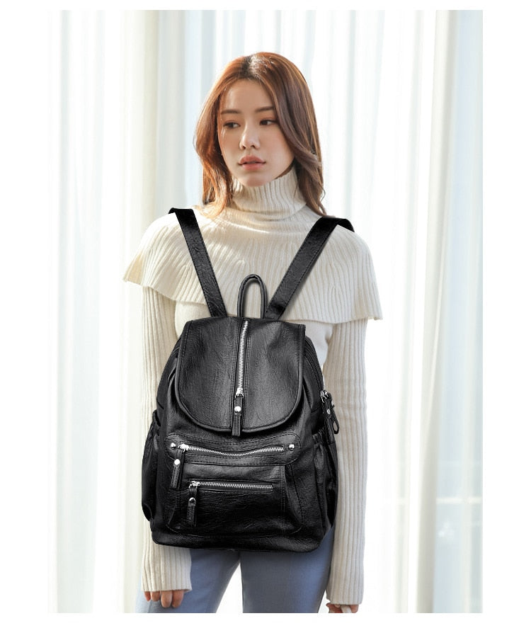 Lanyibaige Vintage Female Shoulder Leather Ladies Bagpack