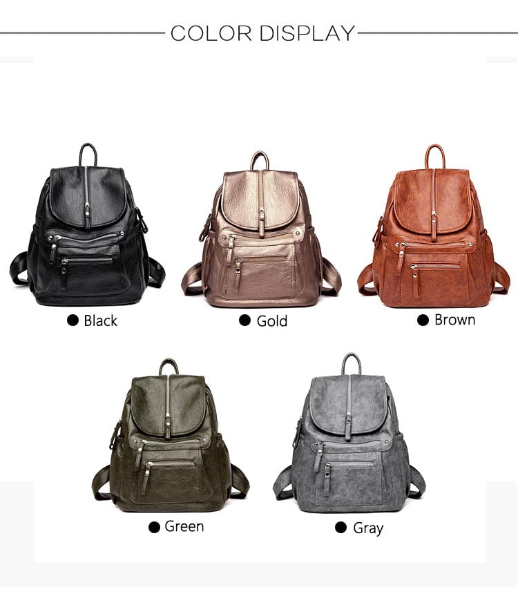 Lanyibaige Vintage Female Shoulder Leather Ladies Bagpack