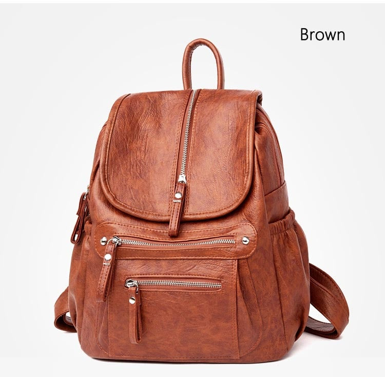 Lanyibaige Vintage Female Shoulder Leather Ladies Bagpack