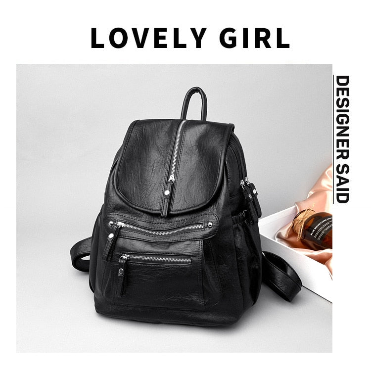 Lanyibaige Vintage Female Shoulder Leather Ladies Bagpack