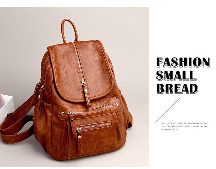 Lanyibaige Vintage Female Shoulder Leather Ladies Bagpack