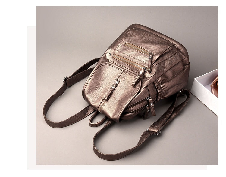 Lanyibaige Vintage Female Shoulder Leather Ladies Bagpack