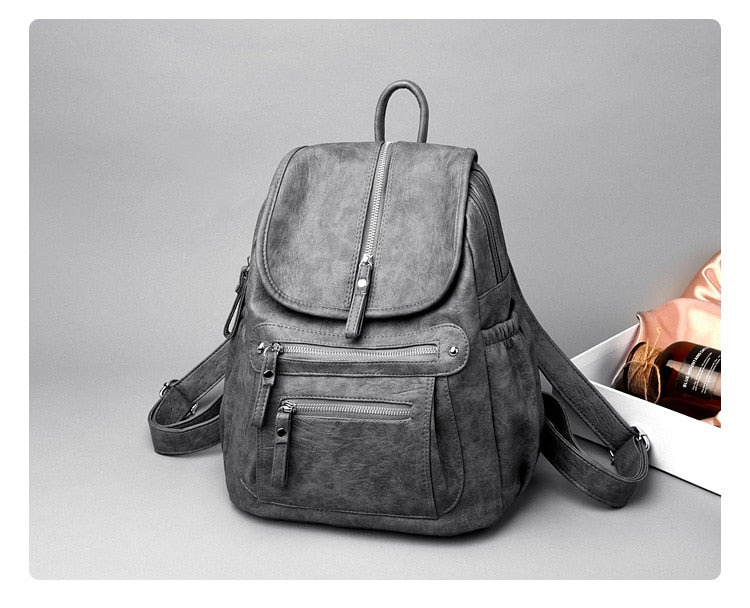 Lanyibaige Vintage Female Shoulder Leather Ladies Bagpack