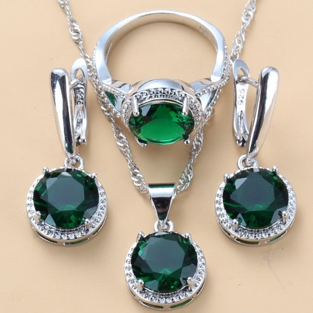 C2C Mall 925 Silver Zircon Dangle Earrings-Ring and Necklace 3 piece Set