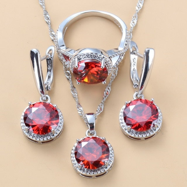 C2C Mall 925 Silver Zircon Dangle Earrings-Ring and Necklace 3 piece Set