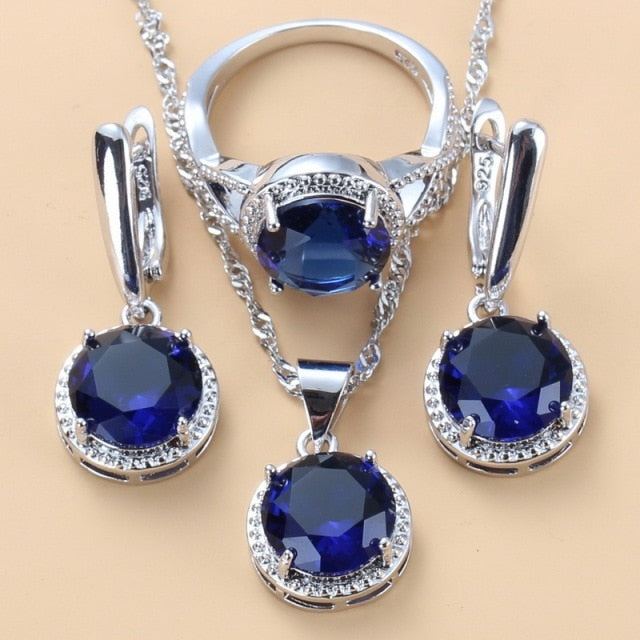C2C Mall 925 Silver Zircon Dangle Earrings-Ring and Necklace 3 piece Set