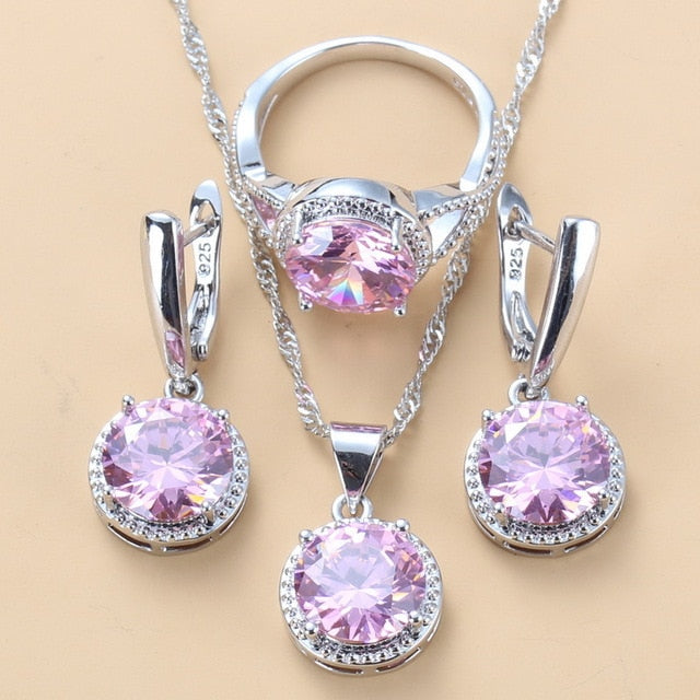 C2C Mall 925 Silver Zircon Dangle Earrings-Ring and Necklace 3 piece Set