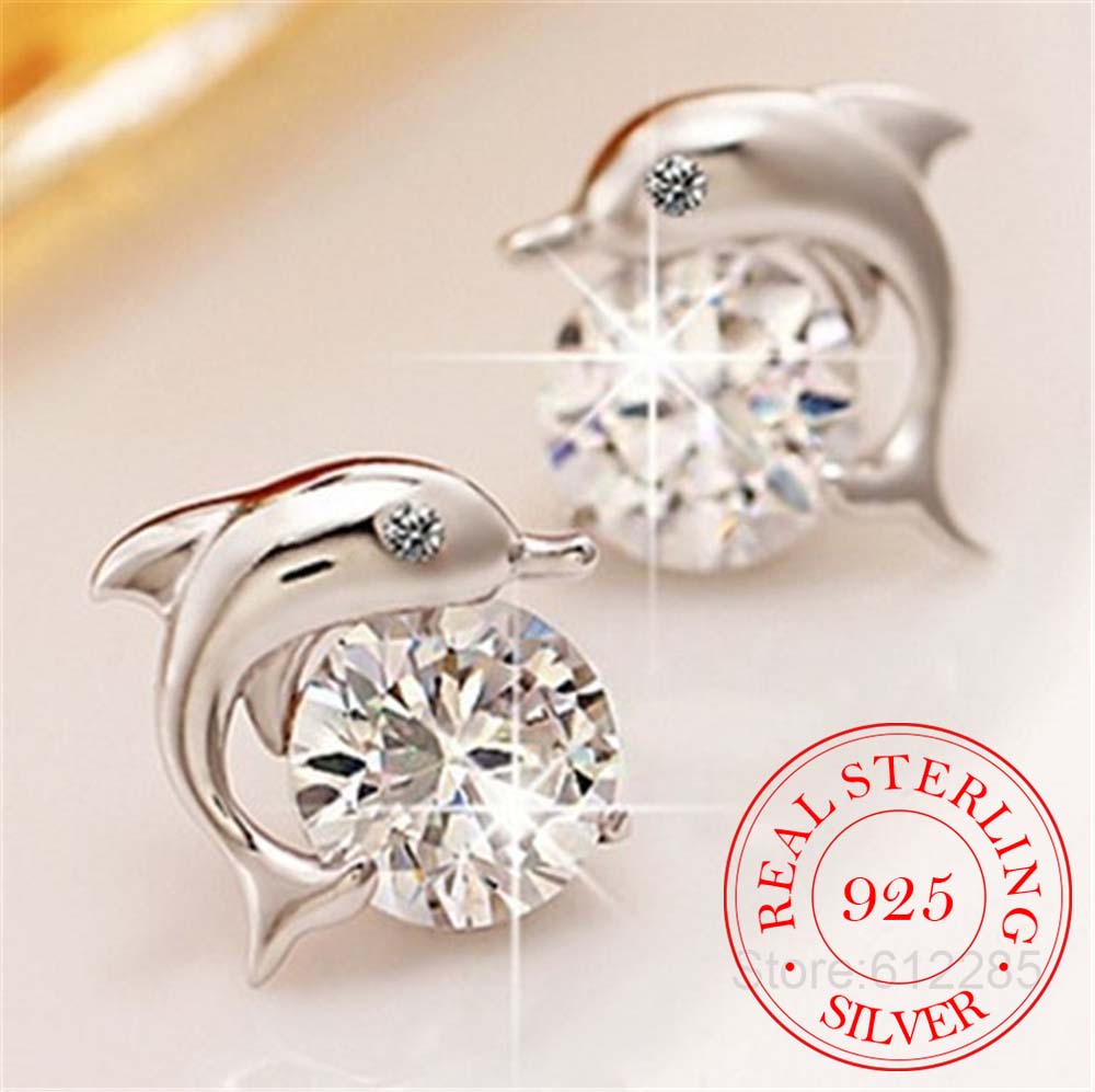 C2C Cute Romantic Dolphin Love Stud Earrings For Women High Quality 925 Jewelry Stering Silver