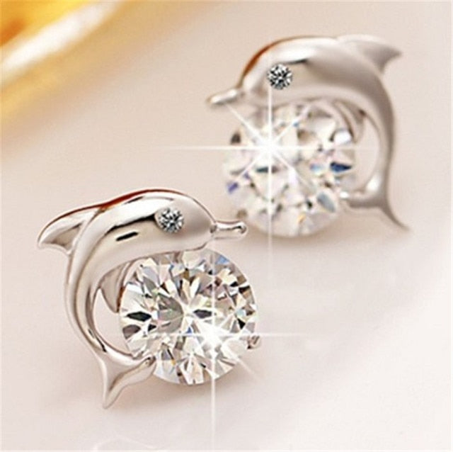 C2C Cute Romantic Dolphin Love Stud Earrings For Women High Quality 925 Jewelry Stering Silver