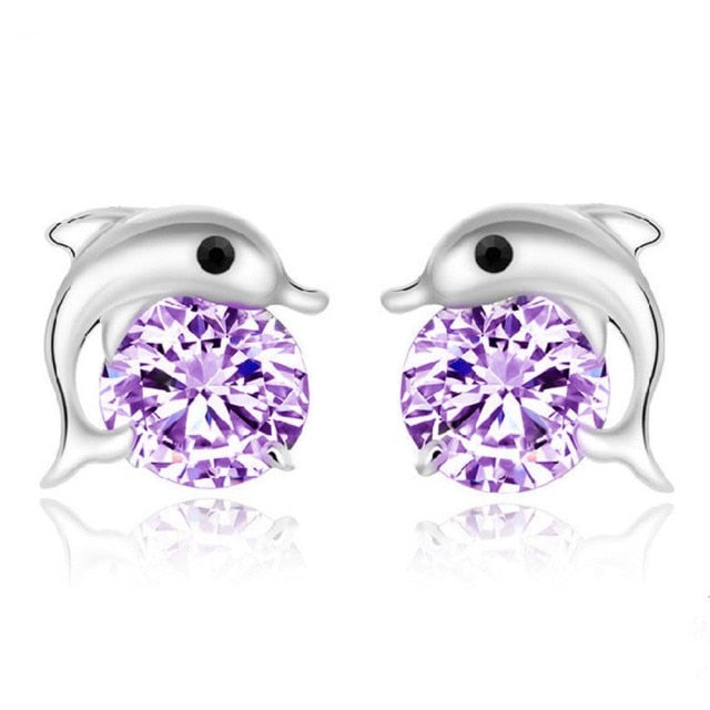 C2C Cute Romantic Dolphin Love Stud Earrings For Women High Quality 925 Jewelry Stering Silver
