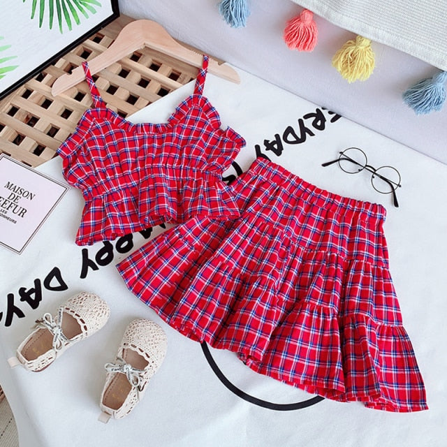 C2C Girls' Fashion Denim Shoulder Flying Sleeve Top 2PCS Set